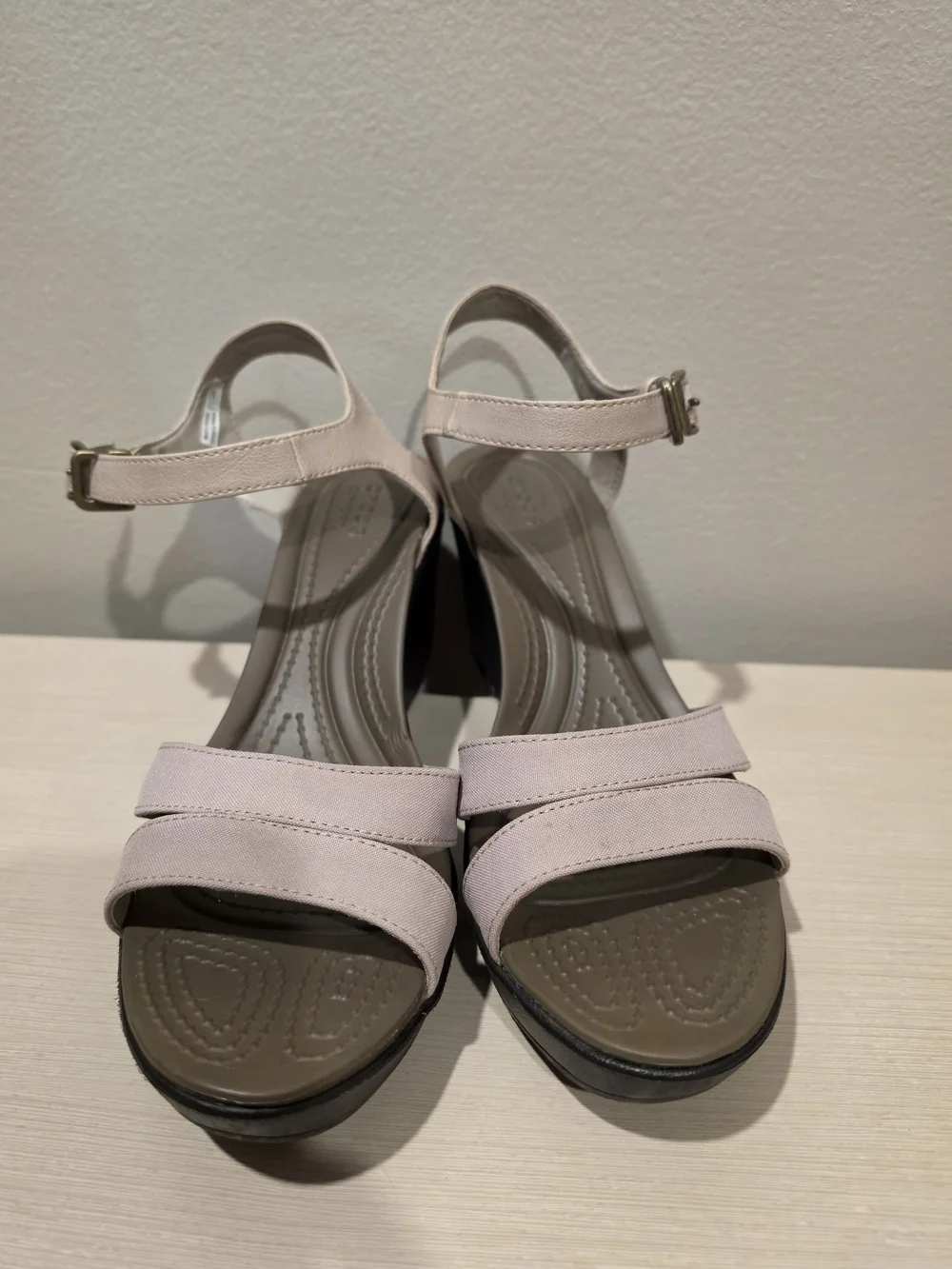 CROCS Women's Beige Ankle-Strap Wedge Sandals